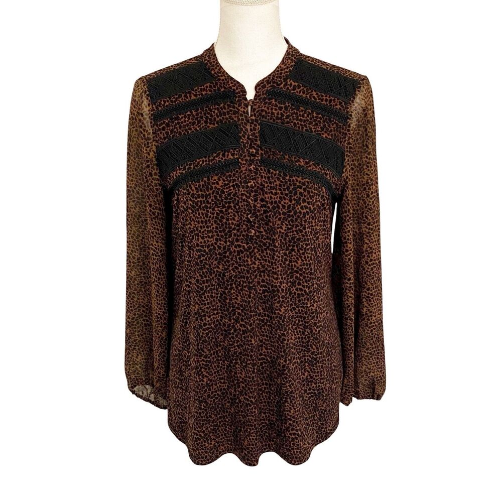 White House Black Market Cheetah Print Blouse Womens Medium M Brown Black WHBM